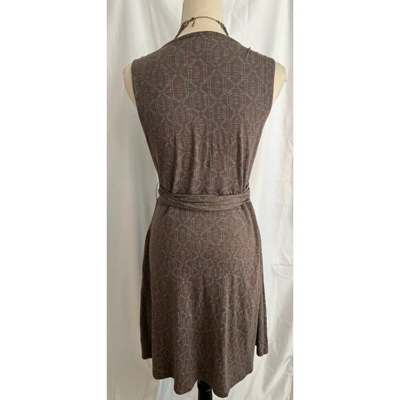 Toad & Co Brown and Blue V-Neck Sleeveless MIDI Wrap Dress Size Medium - Picture 4 of 9